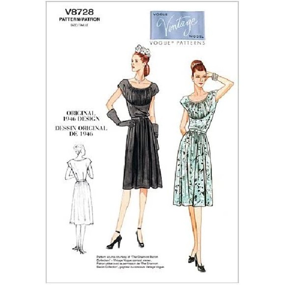 Vintage ©1946 Reproduction Vogue 8728 Dress & Belt - Size 8-10-12-14 - Picture 1 of 7